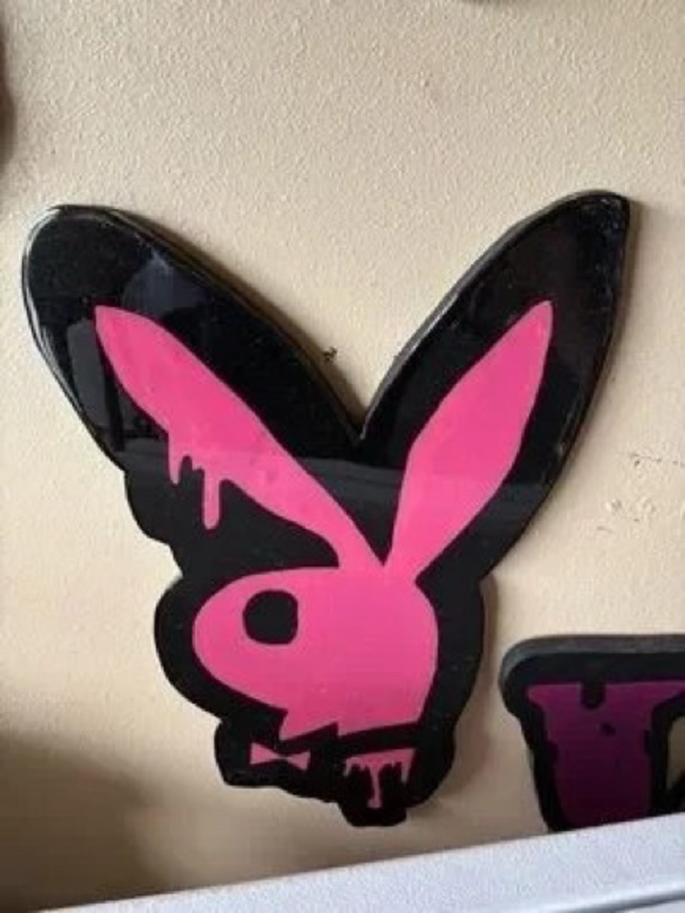 Black and Pink Bunny Wall Accent - Decorative Holiday Garland Style